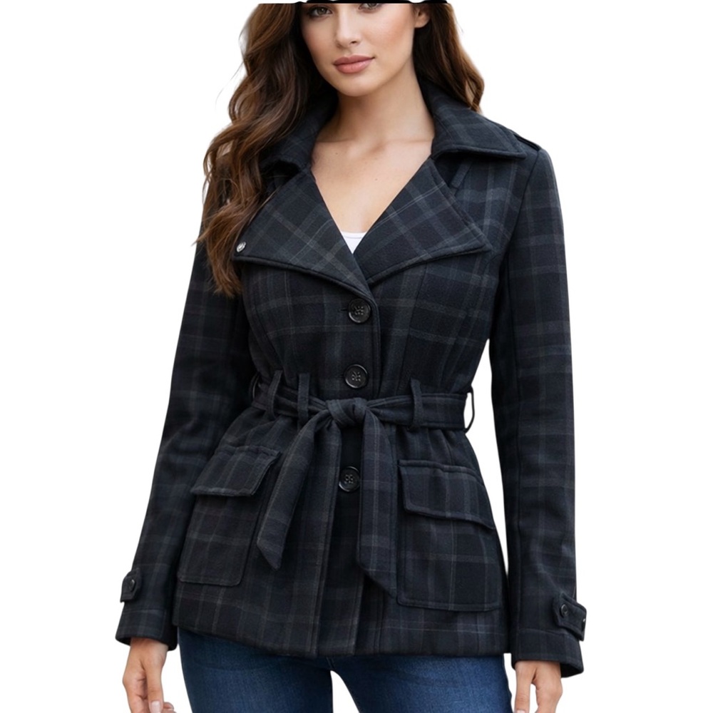 Rickis Plaid Tartan button front, Black/Dark green, Women's Jacket, size XS EUC